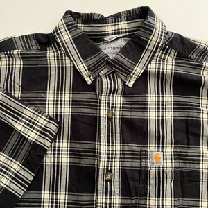 Carhartt Relaxed Fit‎ Men's L Black Cream Plaid Short Sleeve Shirt